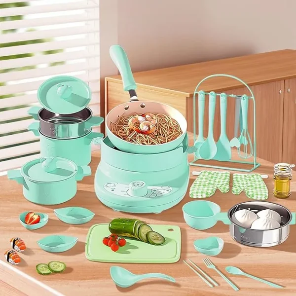 Kids Cooking Set – Real Tools & Apron for Ages 8–12 (Green)