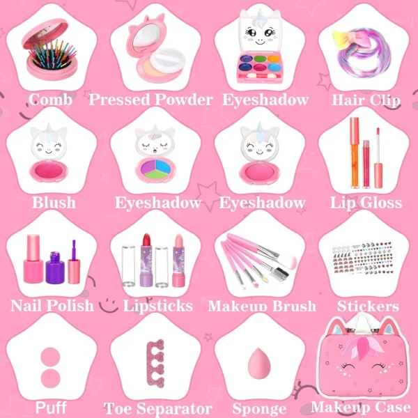 Kids Washable Makeup Kit – Real Set for Girls 3-12, Birthday & Christmas Gift - Image 2