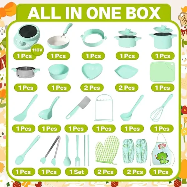 Kids Cooking Set – Real Tools & Apron for Ages 8–12 (Green) - Image 6