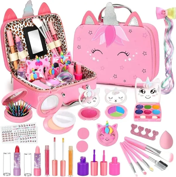 Kids Washable Makeup Kit – Real Set for Girls 3-12, Birthday & Christmas Gift