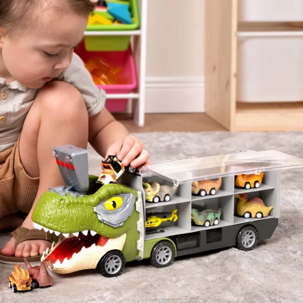 JOYIN 13-in-1 Dinosaur Truck & Cars Set – Pull Back Cars for Kids 3-5 - Image 3