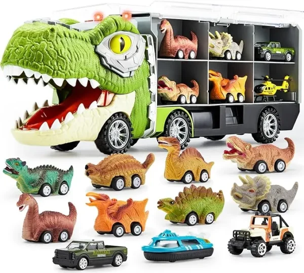 JOYIN 13-in-1 Dinosaur Truck & Cars Set – Pull Back Cars for Kids 3-5 - Image 6